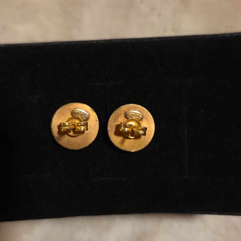 Chanel Gold & Brown CC Logo Stud Earrings